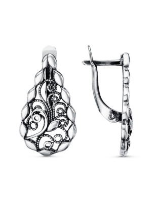 Серьги серебро 925 пробы, покрытие - оксидирование, без вставок