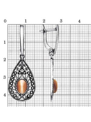 Серьги бижутерия, покрытие - серебрение с оксидированием, вставка - искусственный кошачий глаз
