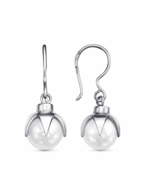 Серьги серебро 925 пробы, покрытие - платинирование, вставка - имитация жемчуга