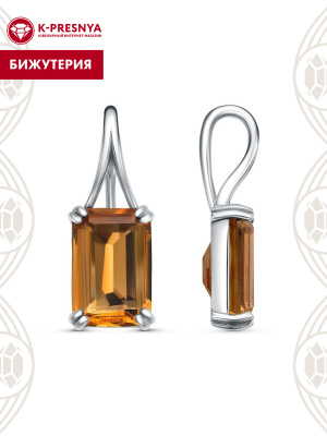 Подвеска бижутерия, покрытие - платинирование, вставка - искусственный султанит