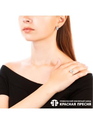 Серьги серебро 925 пробы, покрытие - родирование, вставка - фианит (недрагоценный камень)