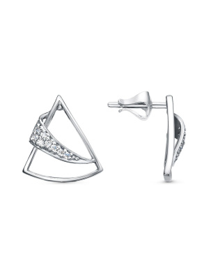 Серьги серебро 925 пробы, покрытие - родирование, вставка - фианит (недрагоценный камень)