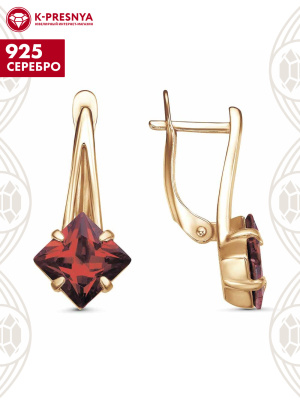 Серьги серебро 925 пробы, покрытие - золочение, вставка - фианит (недрагоценный камень)