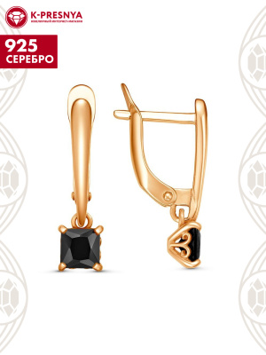 Серьги серебро 925 пробы, покрытие - золочение, вставка - фианит (недрагоценный камень)
