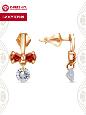 Серьги бижутерия, покрытие - золочение, вставка - фианит (недрагоценный камень)