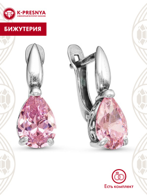 Серьги бижутерия, покрытие - серебрение с оксидированием, вставка - фианит (недрагоценный камень)