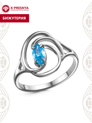 Кольцо бижутерия, покрытие - платинирование, вставка - фианит (недрагоценный камень)