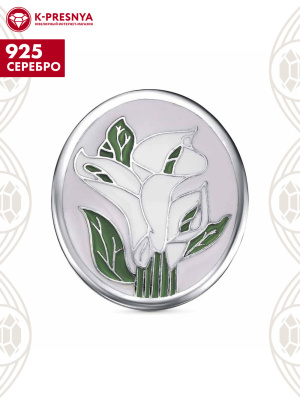 Брошь серебро 925 пробы, покрытие - платинирование, отделка - эмаль, без вставок