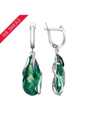 Серьги серебро 925 пробы, покрытие - родирование, вставка - фианит собственной огранки (недрагоценный камень)