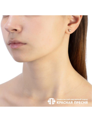 Серьги серебро 925 пробы, покрытие - золочение, вставка - фианит (недрагоценный камень)