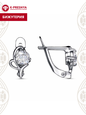 Серьги бижутерия, покрытие - серебрение с оксидированием, вставка - фианит (недрагоценный камень)