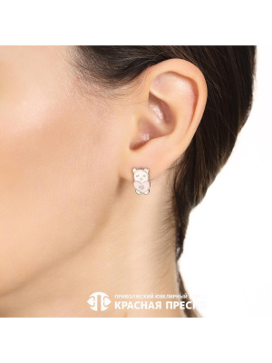 Серьги серебро 925 пробы, покрытие - платинирование, отделка - эмаль, вставка - фианит (недрагоценный камень)