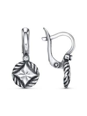 Серьги бижутерия, покрытие - серебрение с оксидированием, отделка - алмазная грань, без вставок