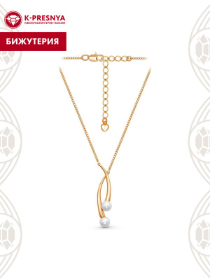 Колье бижутерия, покрытие - золочение, вставка - имитация жемчуга