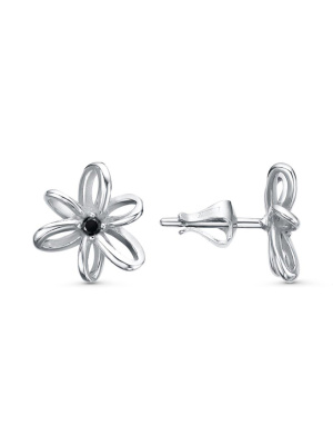 Серьги серебро 925 пробы, покрытие - платинирование, вставка - фианит (недрагоценный камень)