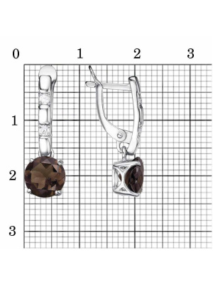 Серьги серебро 925 пробы, покрытие - родирование, вставка - дымчатый кварц, фианит (недрагоценный камень)