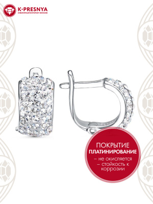 Серьги серебро 925 пробы, покрытие - платинирование, вставка - стекло ювелирное preciosa