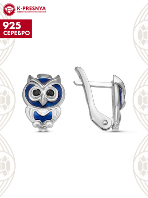 Серьги серебро 925 пробы, покрытие - оксидирование, отделка - эмаль, вставка - фианит (недрагоценный камень)