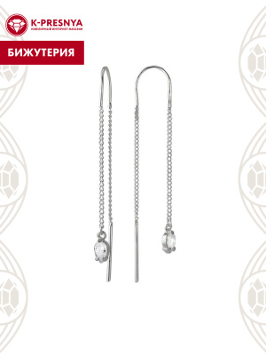 Серьги бижутерия, покрытие - серебрение, вставка - фианит (недрагоценный камень)