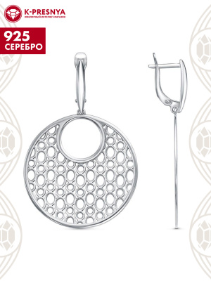 Серьги серебро 925 пробы, покрытие - платинирование, без вставок