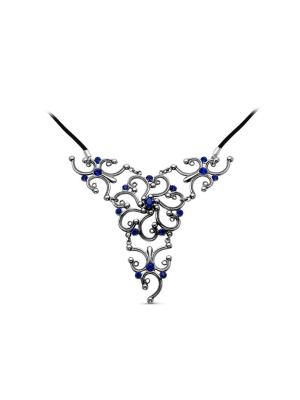 Колье бижутерия, покрытие - серебрение с оксидированием, вставка - стекло ювелирное preciosa