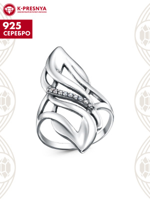 Кольцо серебро 925 пробы, покрытие - оксидирование, вставка - фианит (недрагоценный камень)