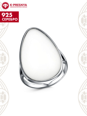 Кольцо серебро 925 пробы, покрытие - оксидирование, вставка - агат белый (искусственный)