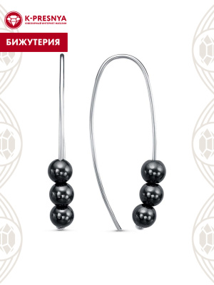 Серьги бижутерия, покрытие - серебрение, вставка - гематит