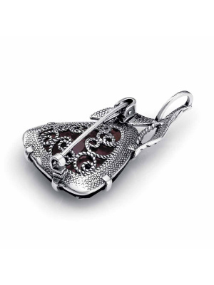 Брошь серебро 925 пробы, покрытие - оксидирование, вставка - стекло ювелирное собственной огранки