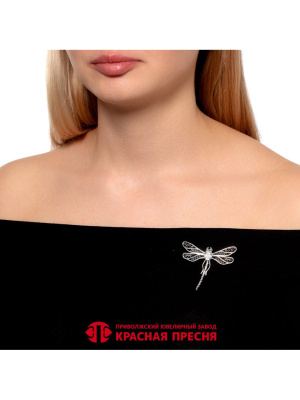 Брошь серебро 925 пробы, покрытие - оксидирование, вставка - фианит (недрагоценный камень)