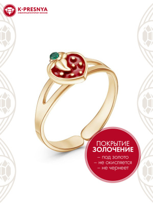 Кольцо бижутерия, покрытие - золочение, отделка - эмаль, вставка - стекло ювелирное preciosa