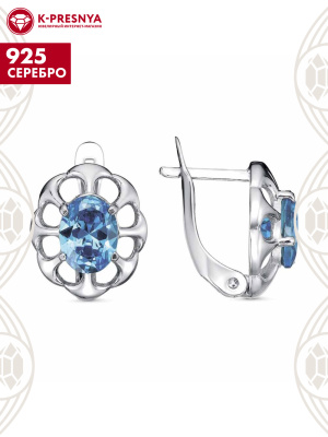 Серьги серебро 925 пробы, покрытие - оксидирование, вставка - фианит (недрагоценный камень)