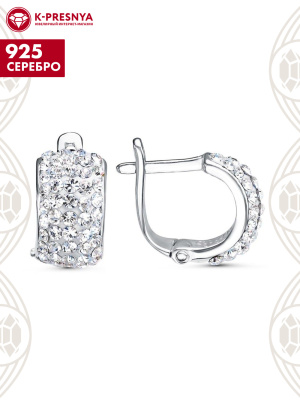 Серьги серебро 925 пробы, покрытие - платинирование, вставка - стекло ювелирное preciosa