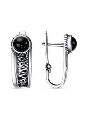 Серьги бижутерия, покрытие - серебрение с оксидированием, вставка - искусственный агат черный