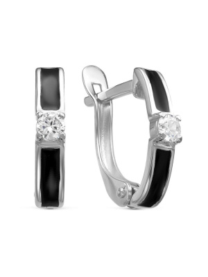 Серьги бижутерия, покрытие - серебрение, отделка - эмаль, вставка - фианит (недрагоценный камень)