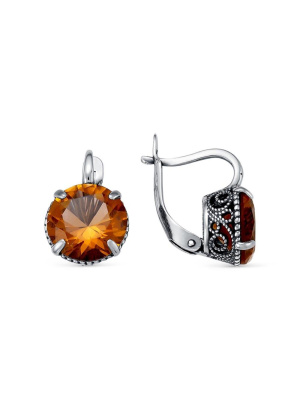 Серьги серебро 925 пробы, покрытие - оксидирование, вставка - искусственный султанит