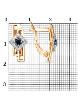 Серьги серебро 925 пробы, покрытие - золочение, выборочное родирование, вставка - фианит (недрагоценный камень)