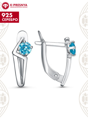 Серьги серебро 925 пробы, покрытие - родирование, вставка - фианит (недрагоценный камень)