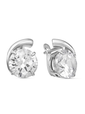 Серьги серебро 925 пробы, покрытие - родирование, вставка - фианит (недрагоценный камень)