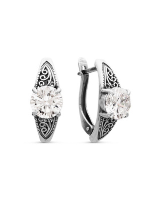 Серьги серебро 925 пробы, покрытие - оксидирование, вставка - фианит (недрагоценный камень)