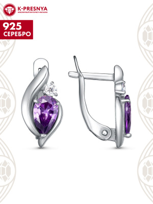 Серьги серебро 925 пробы, покрытие - родирование, вставка - фианит (недрагоценный камень)