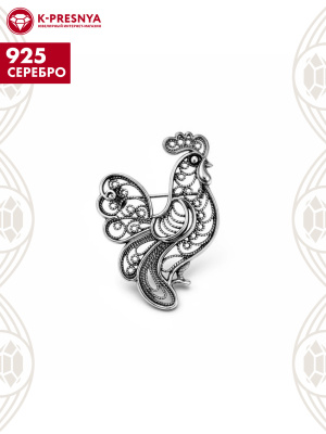 Брошь серебро 925 пробы, покрытие - оксидирование, без вставок