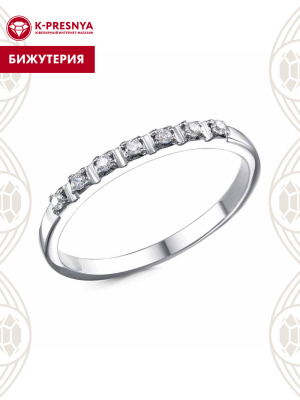 Кольцо бижутерия, покрытие - платинирование, вставка - фианит (недрагоценный камень)