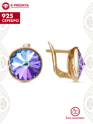 Серьги серебро 925 пробы, покрытие - золочение, вставка - стекло ювелирное preciosa