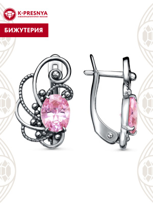 Серьги бижутерия, покрытие - серебрение с оксидированием, вставка - фианит (недрагоценный камень)