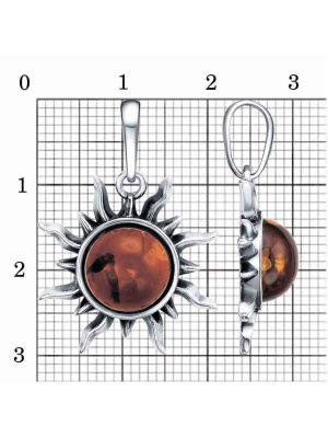 Подвеска бижутерия, покрытие - серебрение с оксидированием, вставка - искусственный янтарь