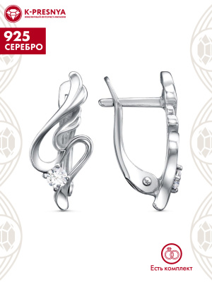 Серьги серебро 925 пробы, покрытие - оксидирование, вставка - фианит (недрагоценный камень)