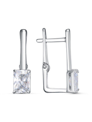 Серьги серебро 925 пробы, покрытие - платинирование, вставка - фианит (недрагоценный камень)