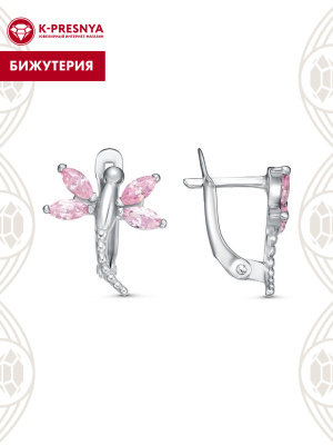 Серьги бижутерия, покрытие - платинирование, вставка - фианит (недрагоценный камень)