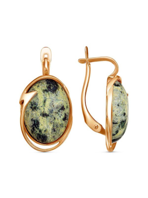 Серьги бижутерия, покрытие - золочение, вставка - змеевик